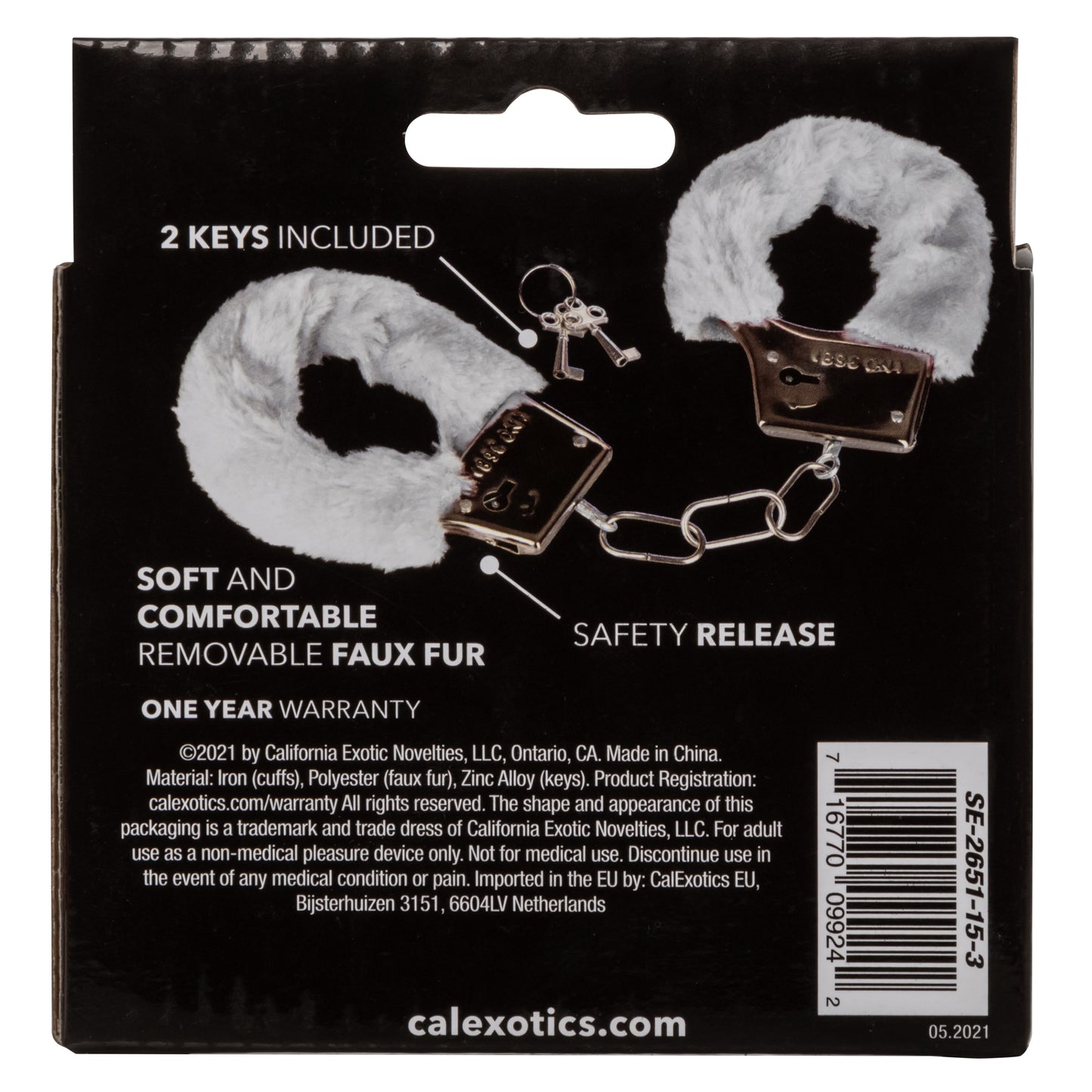 CalExotics Playful Furry Cuffs - Metal Handcuffs with Safety Release - White