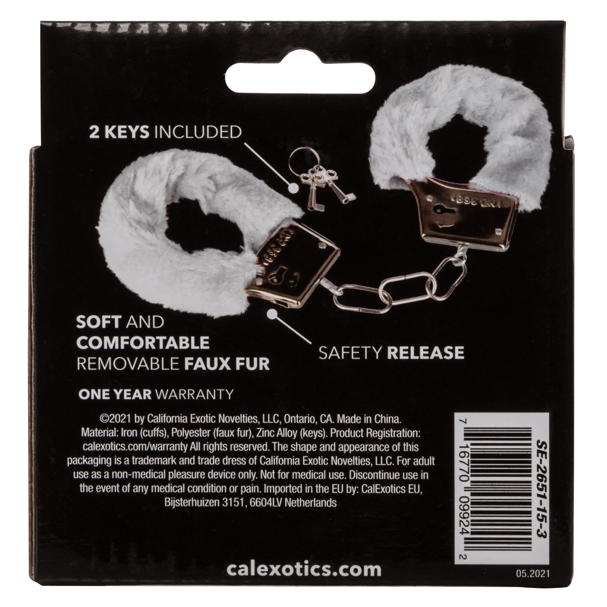 CalExotics Playful Furry Cuffs - Metal Handcuffs with Safety Release - White