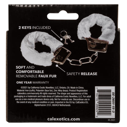 CalExotics Playful Furry Cuffs - Metal Handcuffs with Safety Release - White