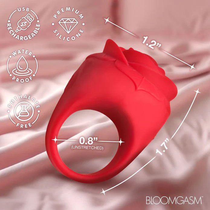 XR Brands Rose Ring Discreet Finger Vibrator – Red – Multi-Speed Vibrating Ring