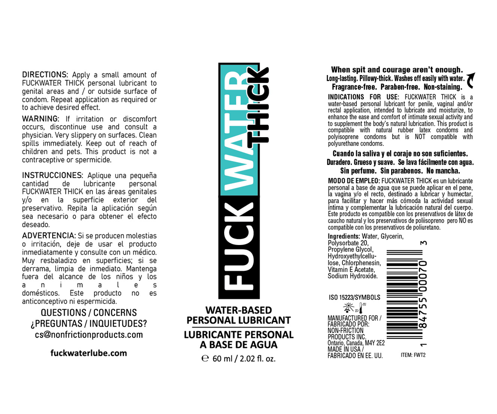Fuck Water Thick 2oz Water-Based Lubricant with Vitamin E – Clear