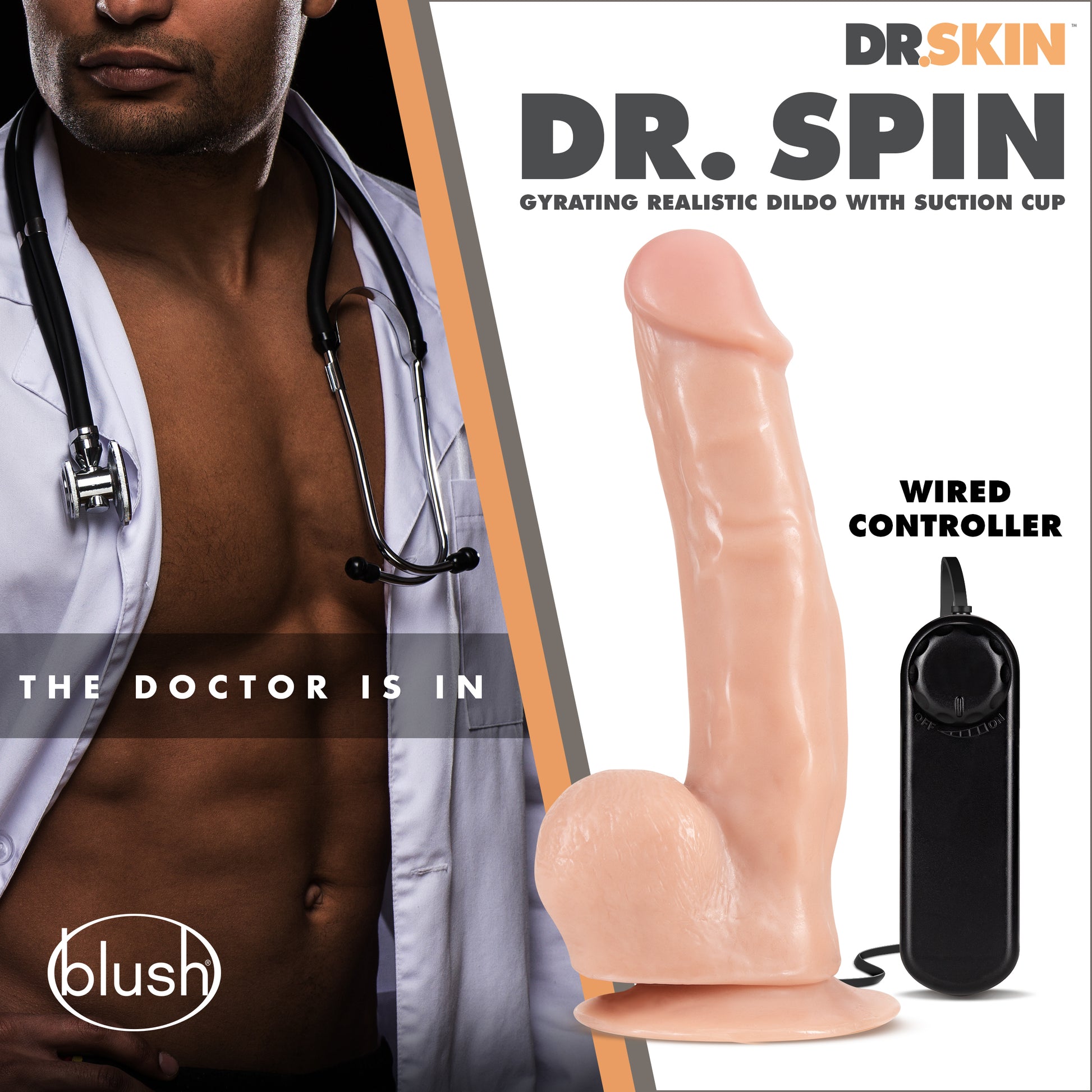Dr. Skin Dr. Spin 8.5 Inch Gyrating Realistic Dildo – Vanilla