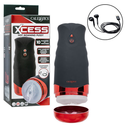 Xcess Hot Moaning Pussy - Rechargeable Vibrating Masturbator with Heat - Black