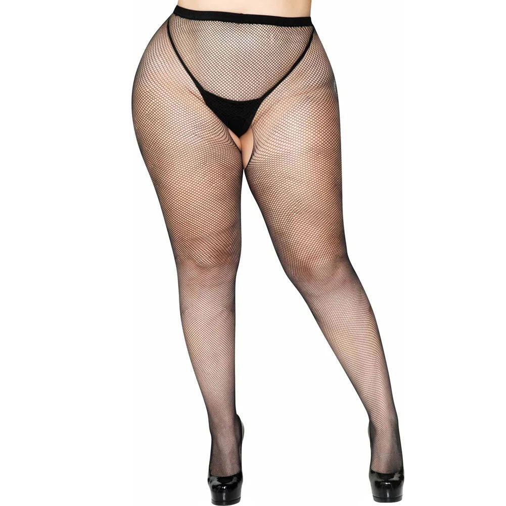 Leg Avenue Crotchless Fishnet Pantyhose – Queen Size – Black