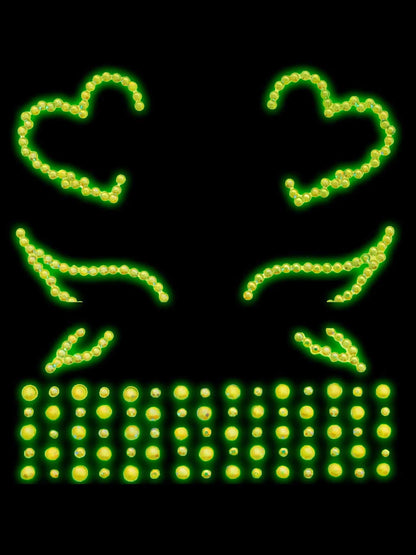 Ayla Adhesive Glow in the Dark Face and Body Jewels – Heart and Rhinestone Design