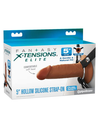 Pipedream Fantasy X-Tensions Elite 5" Silicone Hollow Strap-on - Brown