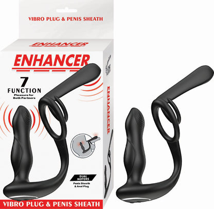 Nasstoys Enhancer Vibro Plug and Penis Sheath - Black - Dual Motor, 7 Vibration Functions