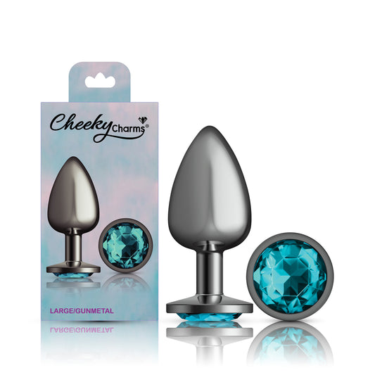 Cheeky Charms Teal Round Gem Large Anal Plug with Flared Base