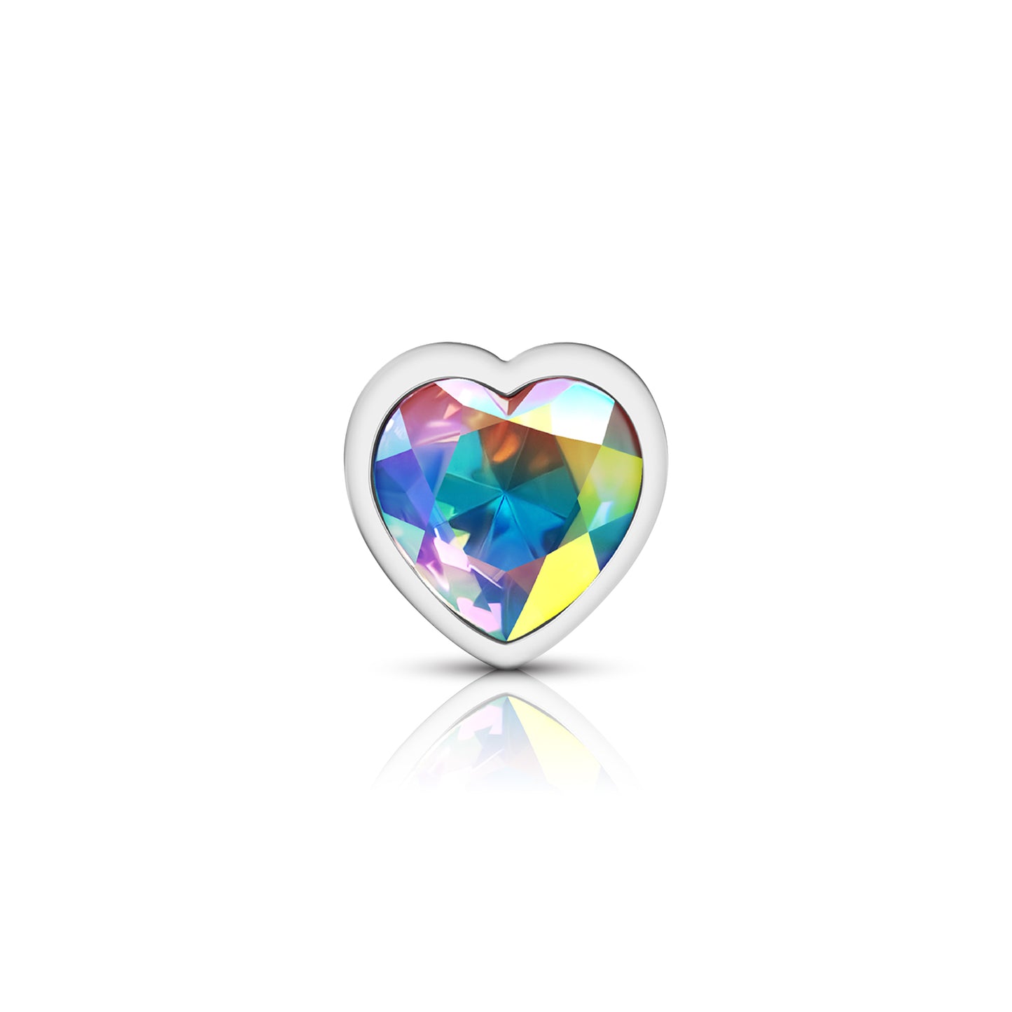 Cheeky Charms Clear Iridescent Heart Gem Large Anal Plug - Silver