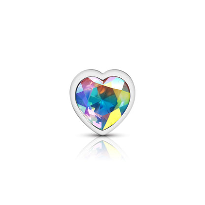 Cheeky Charms Clear Iridescent Heart Gem Large Anal Plug - Silver