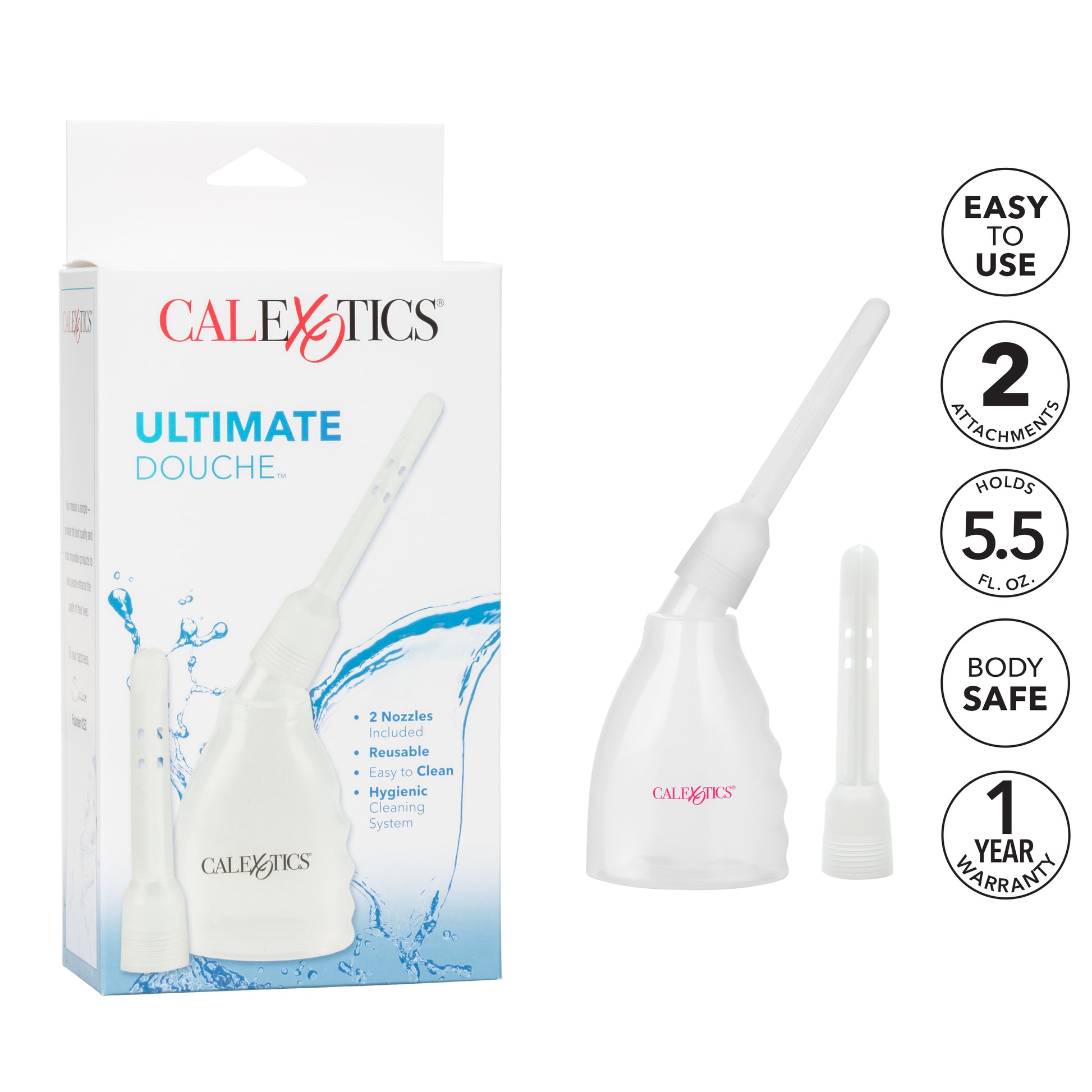 CalExotics Ultimate Douche - Reusable System with Transparent Bottle and Interchangeable Nozzles - Clear