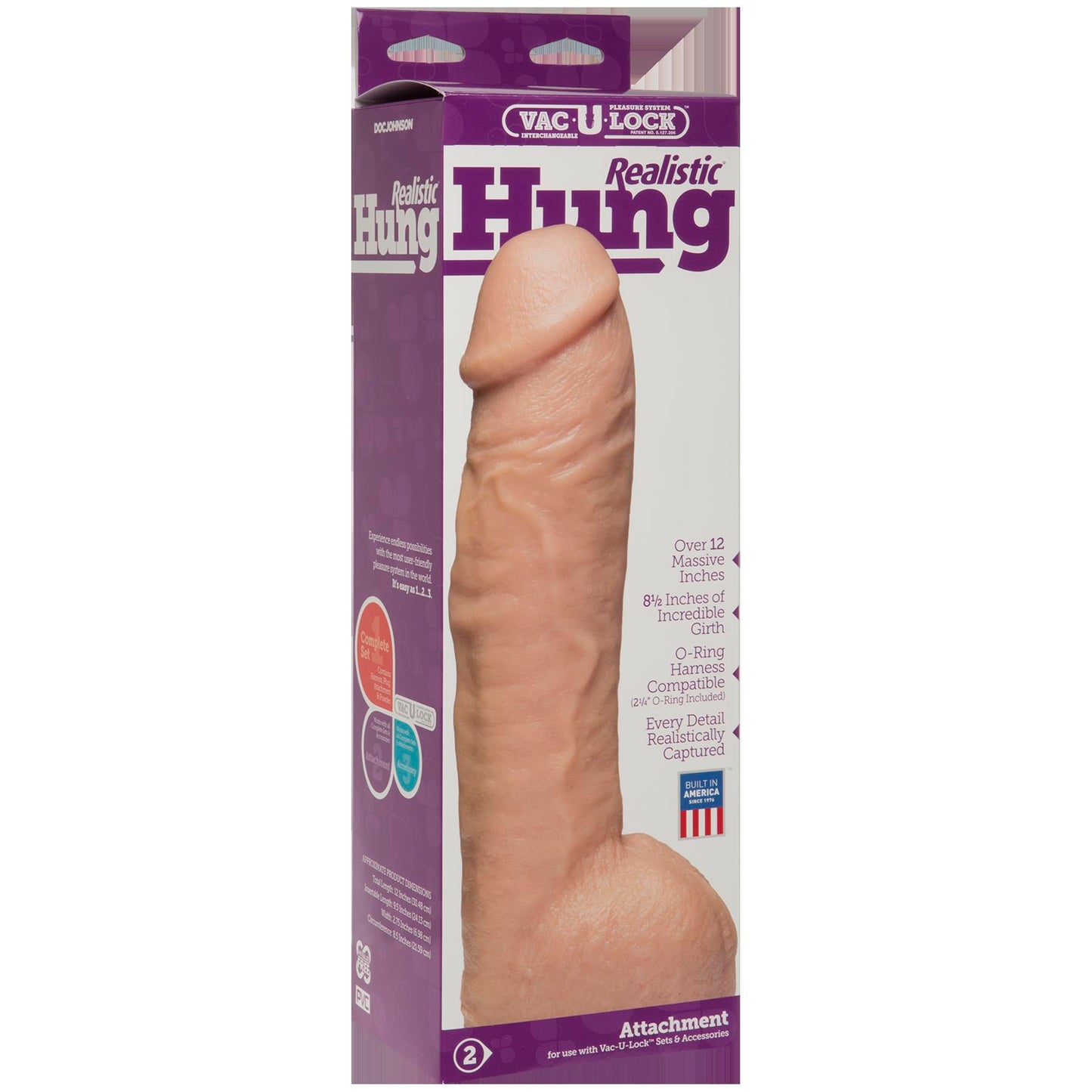 Doc Johnson Vac-U-Lock Realistic Hung - 12.5 Inch Suction Cup Dildo - Beige