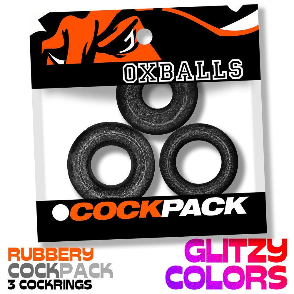 Oxballs Cockpack Multi Design 3 Pack Cockrings - Black Mica