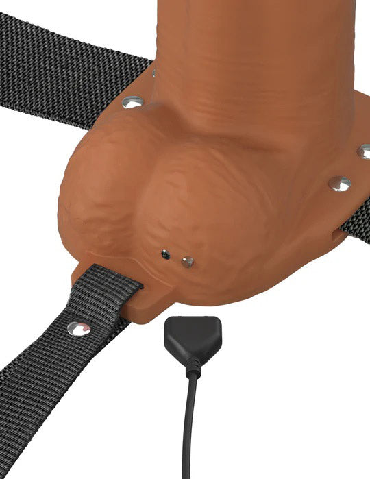 Pipedream Fantasy X-Tensions Elite 7" Vibrating Hollow Silicone Strap-on - Brown