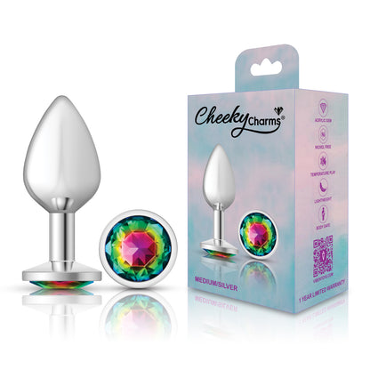 Cheeky Charms Rainbow Round Gem Medium Anal Plug – Silver
