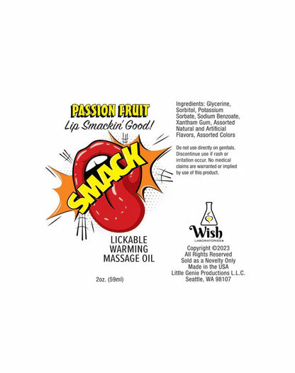 Little Genie Smack Warming Lickable Massage Oil – Passion Fruit – 3ml Pouch Display
