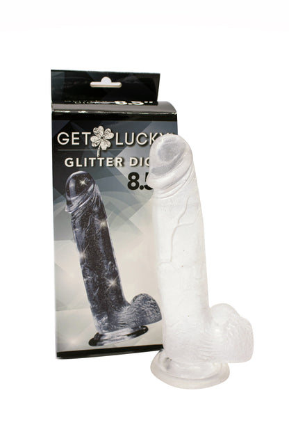 Viben Glitter Dick 8.5" Flexible TPE Dildo with Suction Cup - Clear