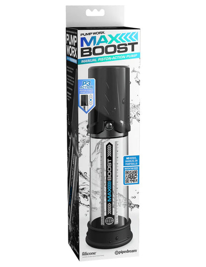 Pipedream Max Boost Penis Pump - Black/Clear - Manual Piston Action