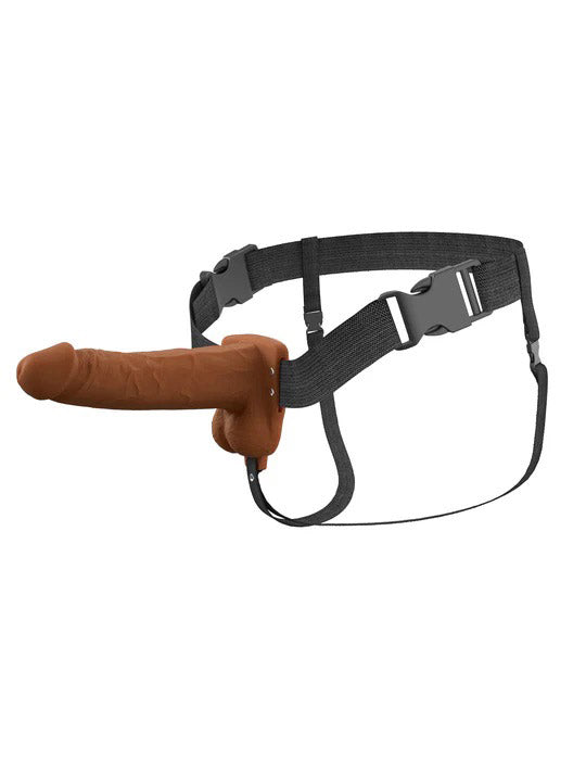 Pipedream Fantasy X-Tensions Elite 7" Vibrating Hollow Silicone Strap-on - Brown