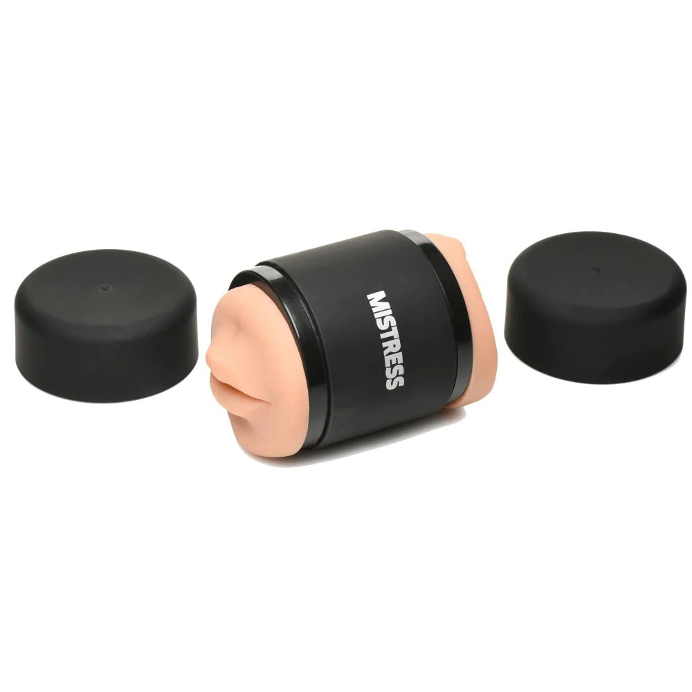 Mistress Double Shot Stroker - Mouth and Pussy Design - Tan