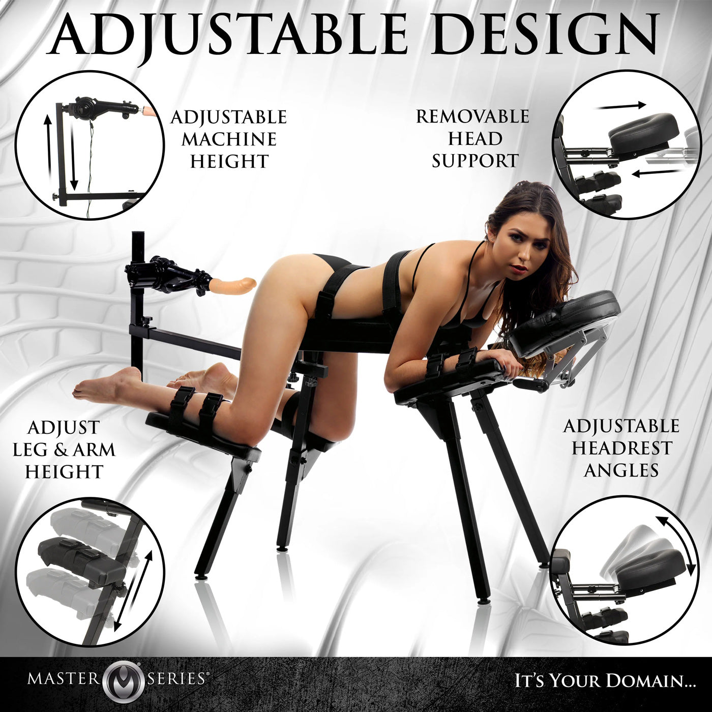 XR Brands Obedience Bench with Adjustable Sex Machine – Black