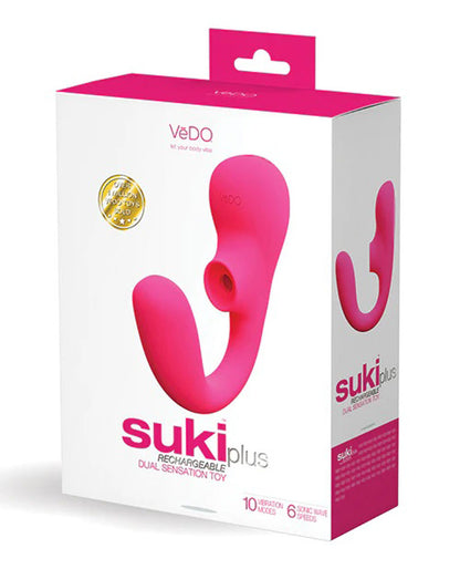 VeDO Suki Plus Rechargeable Dual Sonic Vibe - G-Spot and Clitoral Stimulation - Foxy Pink