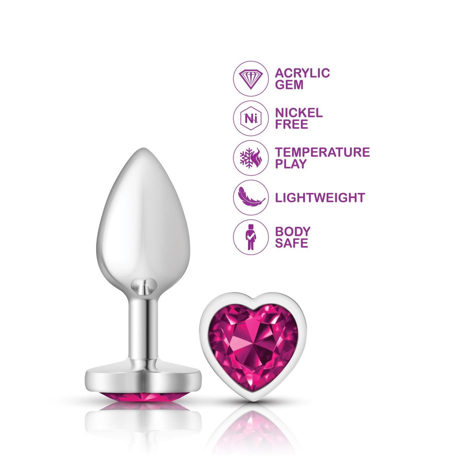 Cheeky Charms Small Silver Metal Anal Plug with Bright Pink Heart Gem