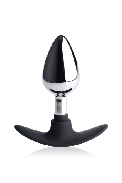 XR Brands Dark Invader Medium Metal and Silicone Anal Plug - Silver