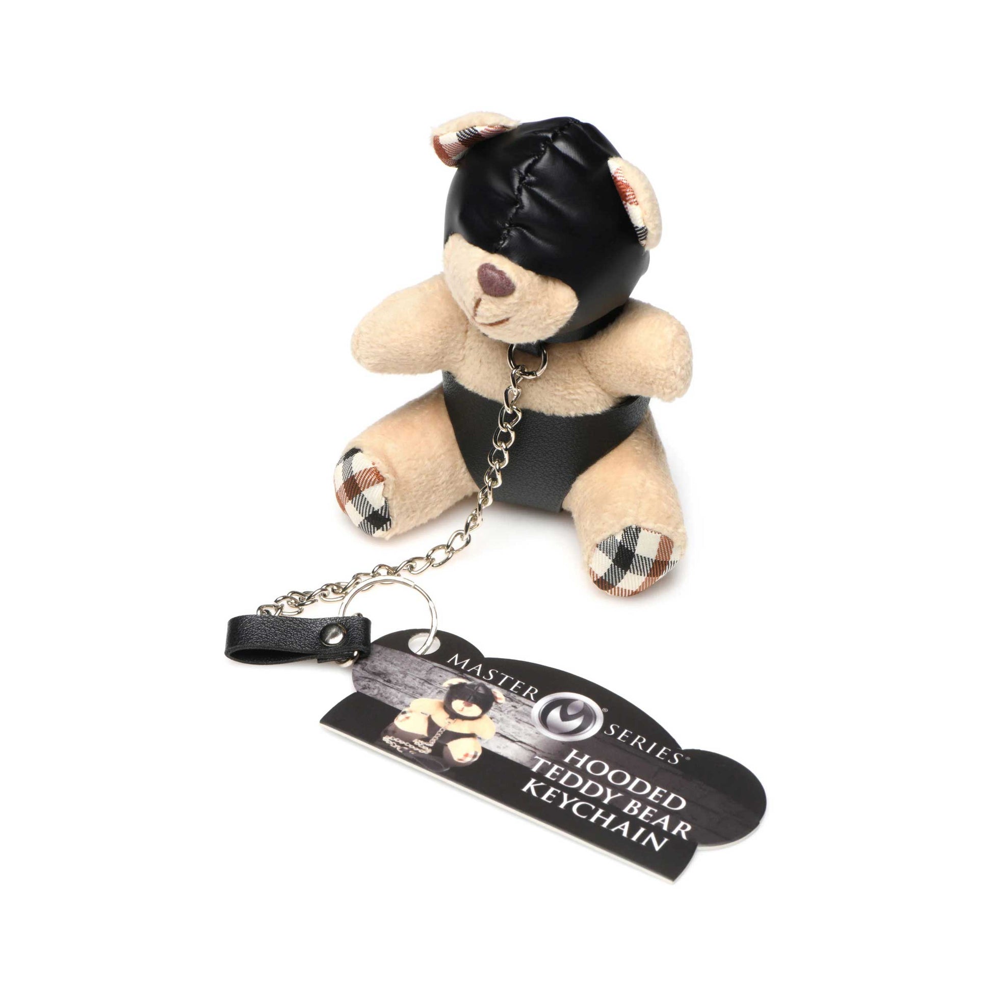 XR Brands Hooded Teddy Bear Keychain with Chain Leash – Light Peach