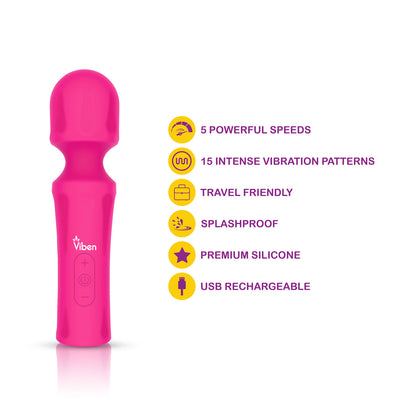 Viben Mighty Muse Mini Massager – Hot Pink – Multi-Speed & Vibration Patterns