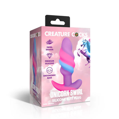 XR Brands Unicorn Swirl Silicone Butt Plug – Multi-Color – Body-Safe Design