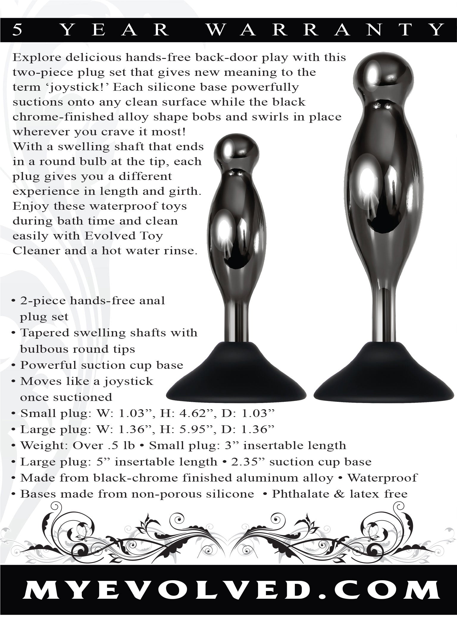 Evolved Novelties Joy Sticks 2-Piece Hands-Free Anal Plug Set - Black Chrome