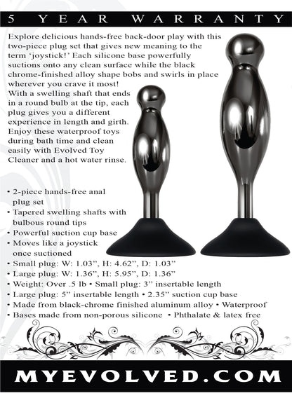 Evolved Novelties Joy Sticks 2-Piece Hands-Free Anal Plug Set - Black Chrome