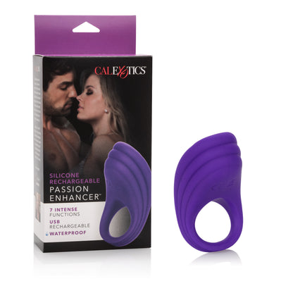 CalExotics Silicone Rechargeable Passion Enhancer – Purple – Multi-Function Vibrating Ring