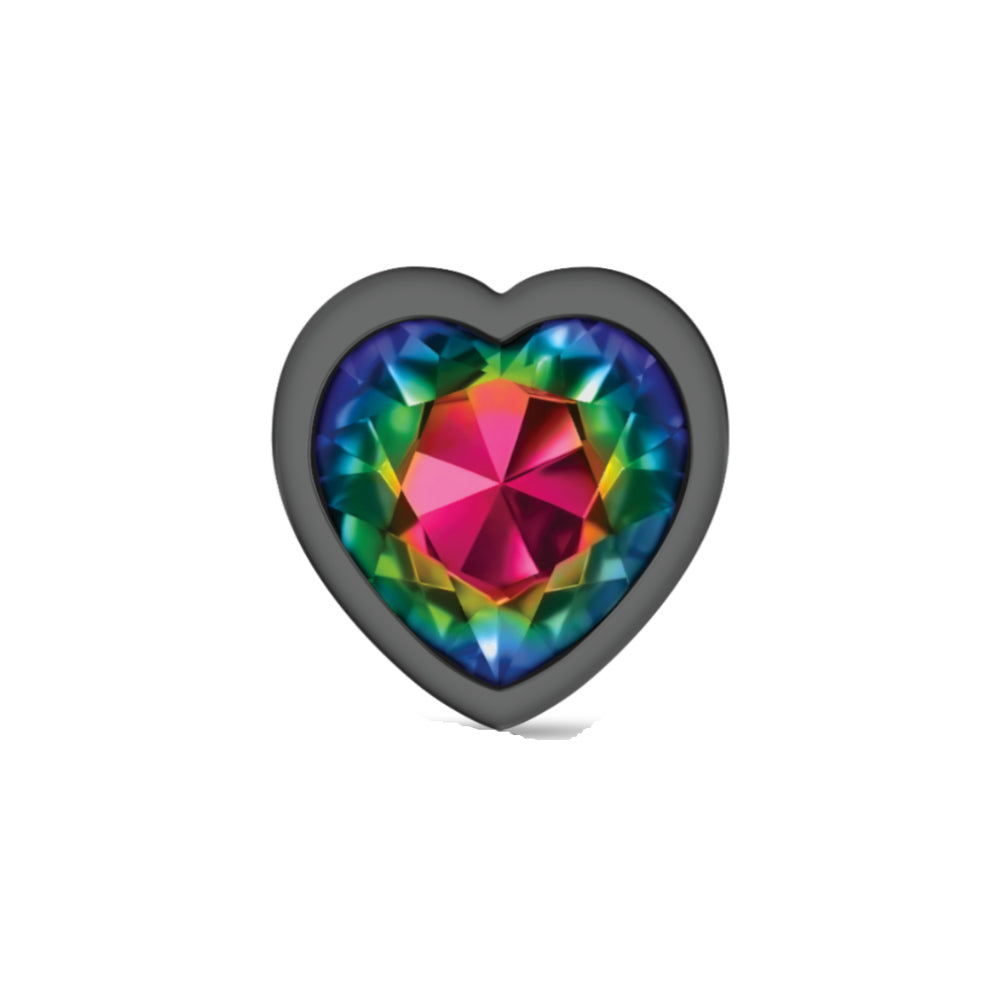 Cheeky Charms Rainbow Heart Gem Gunmetal Metal Anal Plug – Large