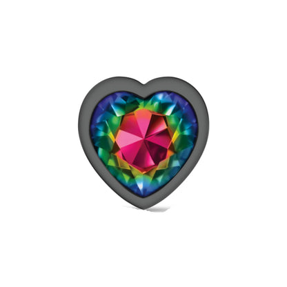 Cheeky Charms Rainbow Heart Gem Gunmetal Metal Anal Plug – Large