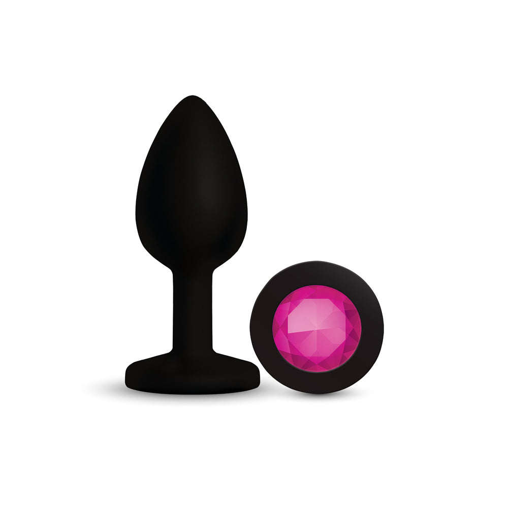 Gemma Pink Gem Black Silicone Anal Plug - Small