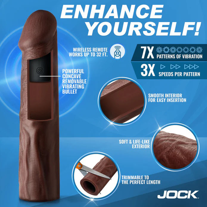 Curve Toys Jock Vibrating Penis Extension Sleeve with Remote - Dark