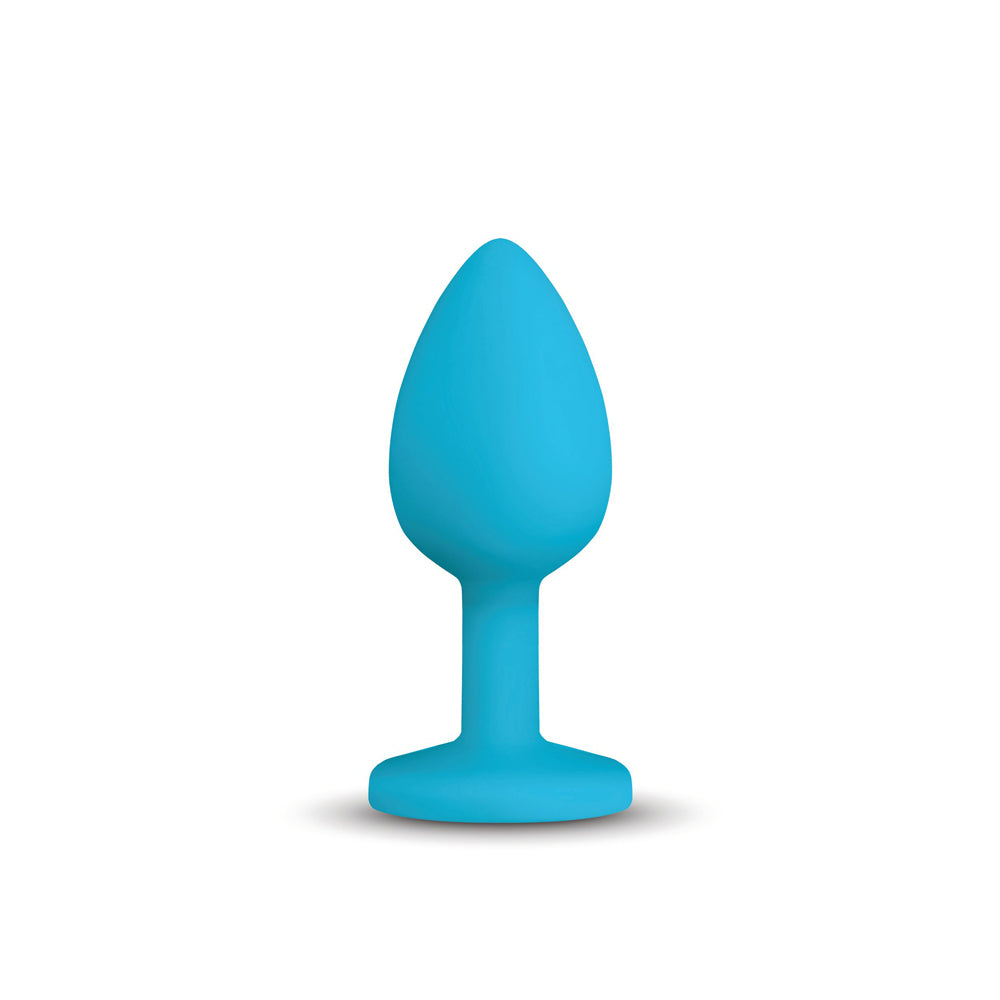 Gemma Teal Silicone Anal Plug with Clear Iridescent Gemstone – Large