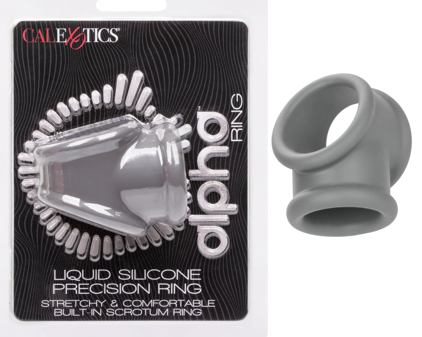CalExotics Alpha Liquid Silicone Precision Ring - Gray - Ultra-Stretchy Cock Ring with Scrotum Support