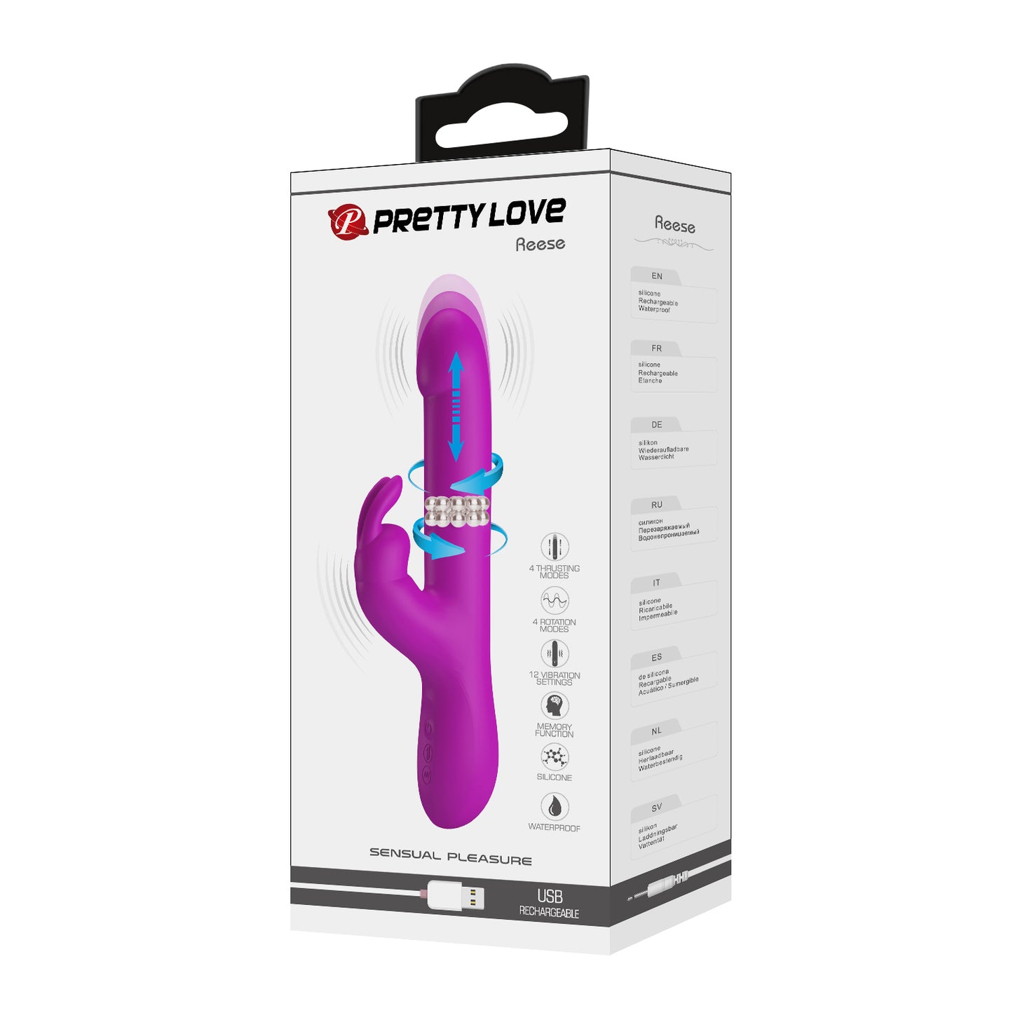 Pretty Love Reese Rabbit Vibrator with Thrusting and Rotation – Purple