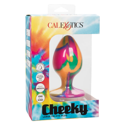 CalExotics Cheeky Large Tie-Dye Plug – Waterproof Silicone Anal Plug with Suction Cup – Multi-Color