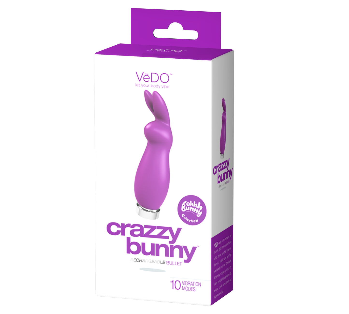 VeDO Crazzy Bunny Rechargeable Bullet - 10 Vibration Modes - Purple