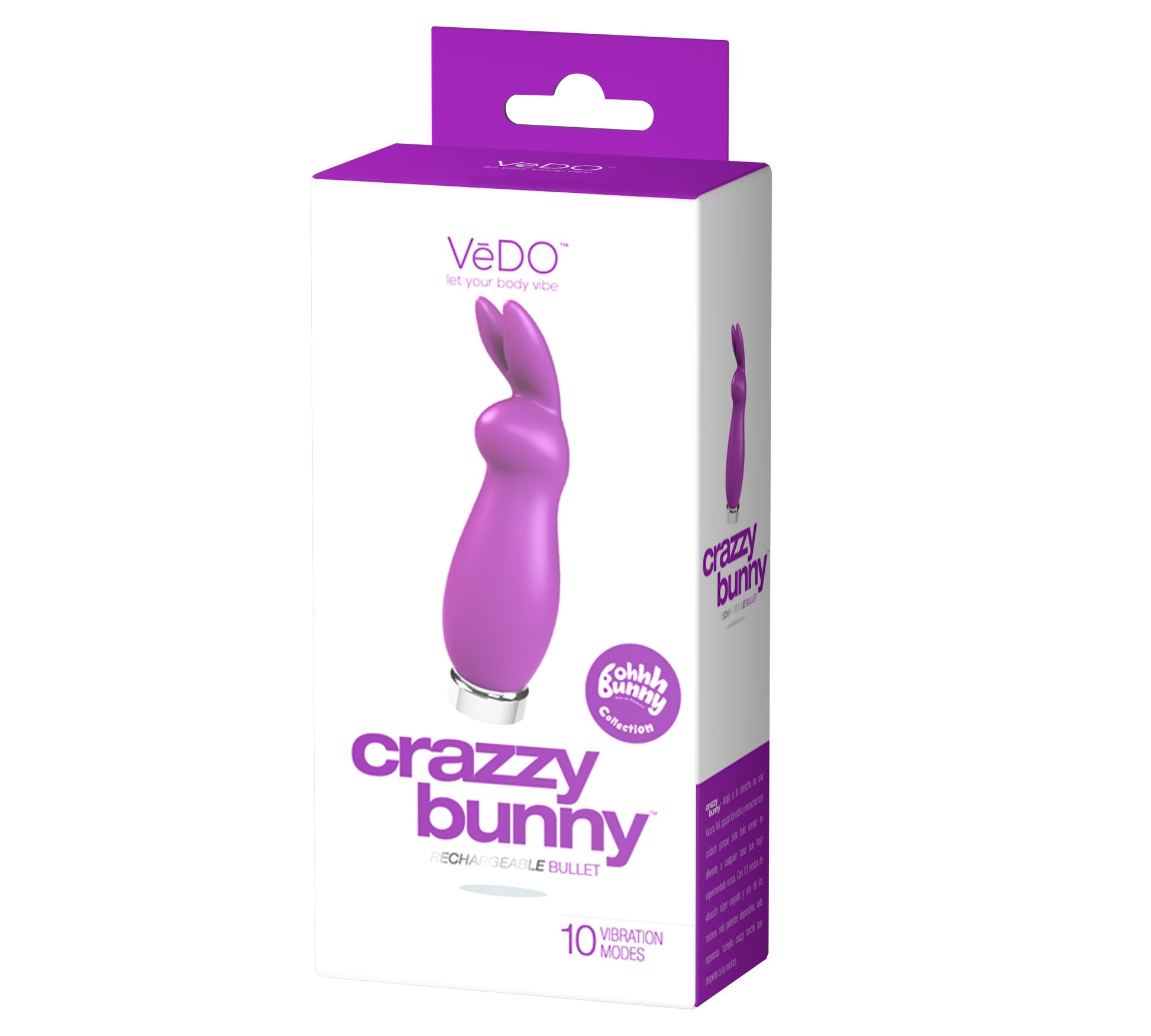 VeDO Crazzy Bunny Rechargeable Bullet - 10 Vibration Modes - Purple