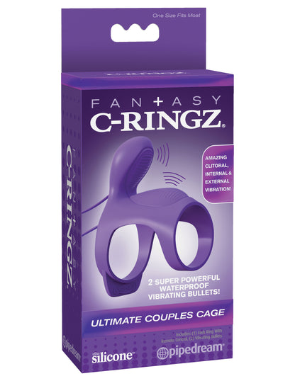 Fantasy C-Ringz Ultimate Couples Cage - Purple - Vibrating Cock Ring with Clitoral Stimulator
