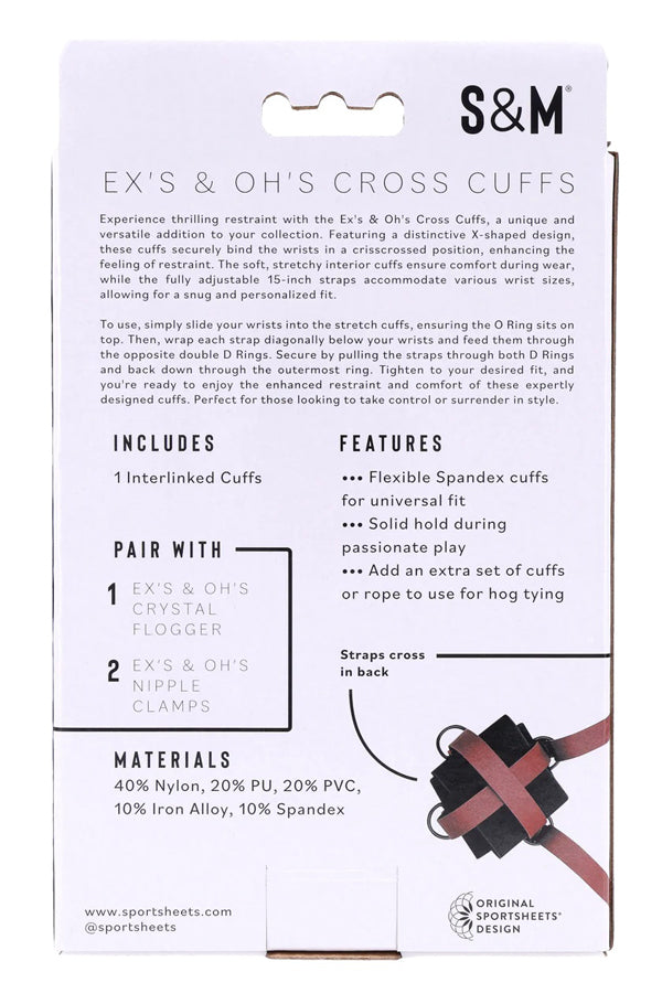 Sportsheets eX's and Oh's Cross Cuffs – Red – Adjustable Restraint Cuffs