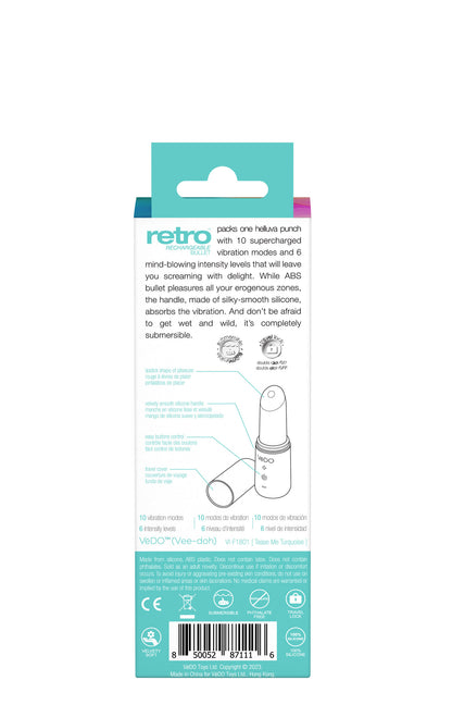 VeDO Retro Rechargeable Bullet – Turquoise – Multi-Function Vibrator