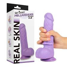 Real Skin Mr. Lavender 7.5" Dual Layer Dildo - Purple - Waterproof and Harness Compatible