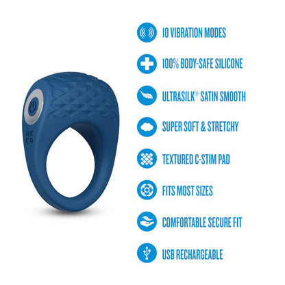 Performance Plus Flex Pro Cock Ring with Vibrating C-Stim Pad – Blue