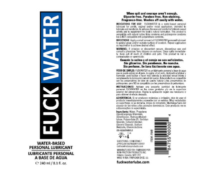 Fuck Water Water-Based Lubricant - 8 Fl. Oz. - Glycerin-Free, Paraben-Free